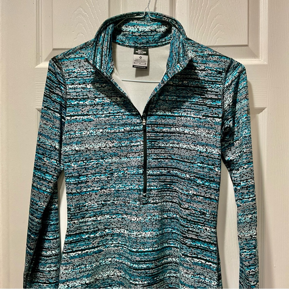 Nike Pro Dry Fit Teal & Black Long Sleeve Half Zip Turtleneck